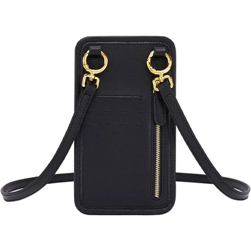 Vegan Leather Canvas Cell Phone Crossbody Bag Womens Black Compact Durable